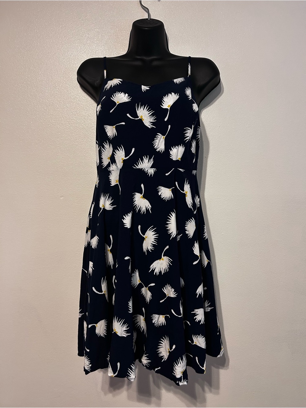 Navy Floral Spaghetti-Strap Mini Swing Dress Size M